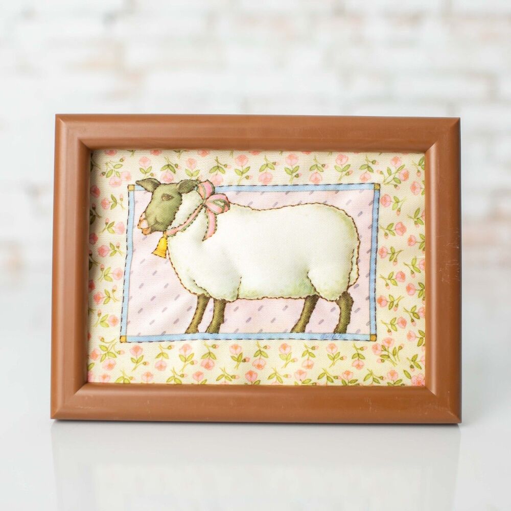 Vintage Country Home Sheep Fabric Wall Art Framed 3D Farmhouse Cottage Decor